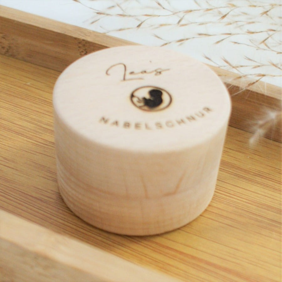 1 piece of a personalized engraved wooden box for keeping first hair, umbilical cord, and milk tooth keepsakes, contains 3 pieces.