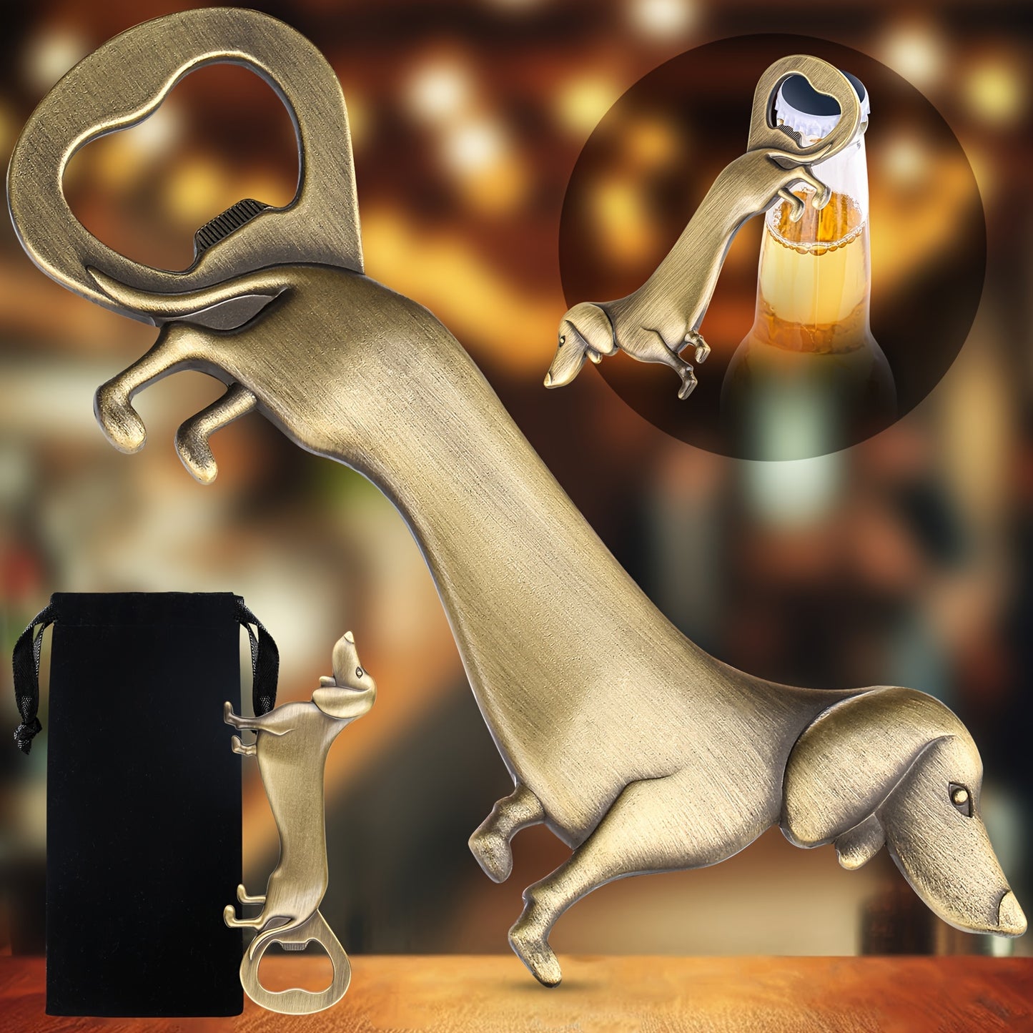 Sausage dog bottle opener for beer, wine, juice. Ideal for bars, restaurants, and home bars. Perfect for summer drinks.