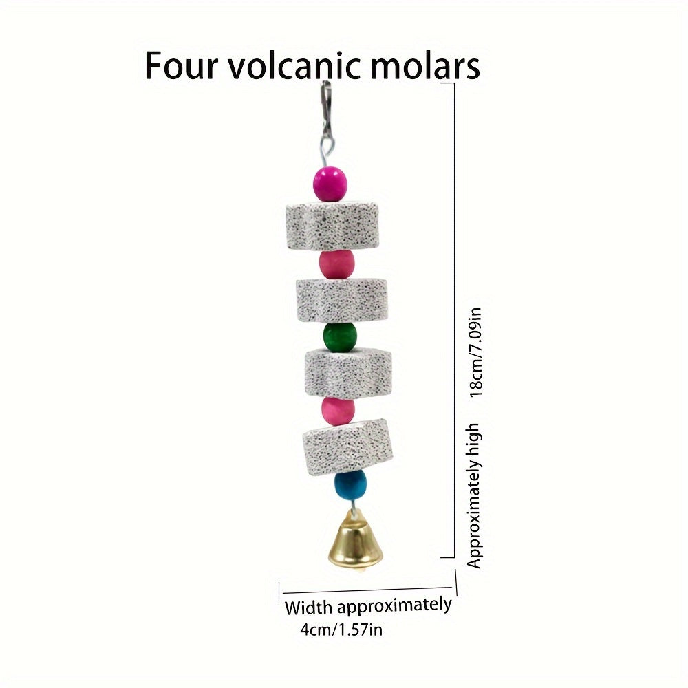 Parrot grinding stone for teeth, mineral toy with bell decoration in flower shape for birdcage.