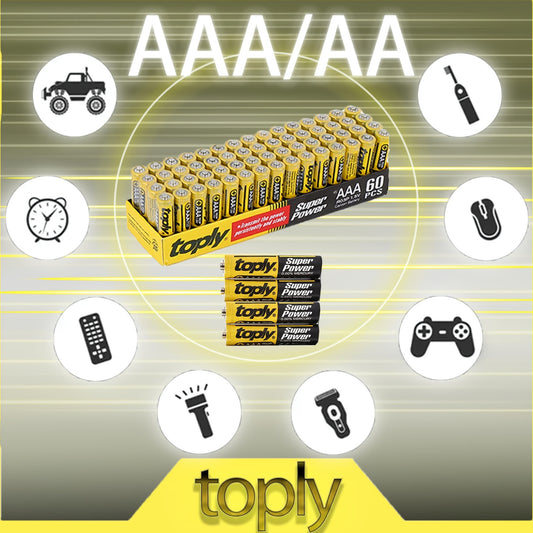 Toply 60-Pack AAA/AA Batteries, 1.5V Carbon Zinc Non-rechargeable, Compatible with various devices - Single Use