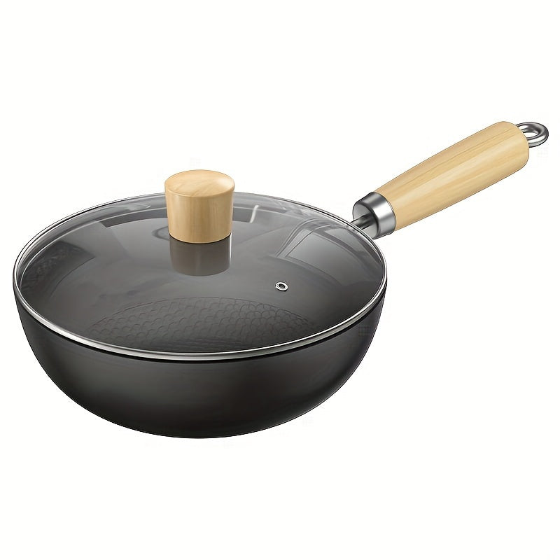 Durable Kitchen Cookware: Non-Stick Single Serving Uncoated Pan with Lid for Gas Ranges - Traditional Chinese Mini Iron Wok