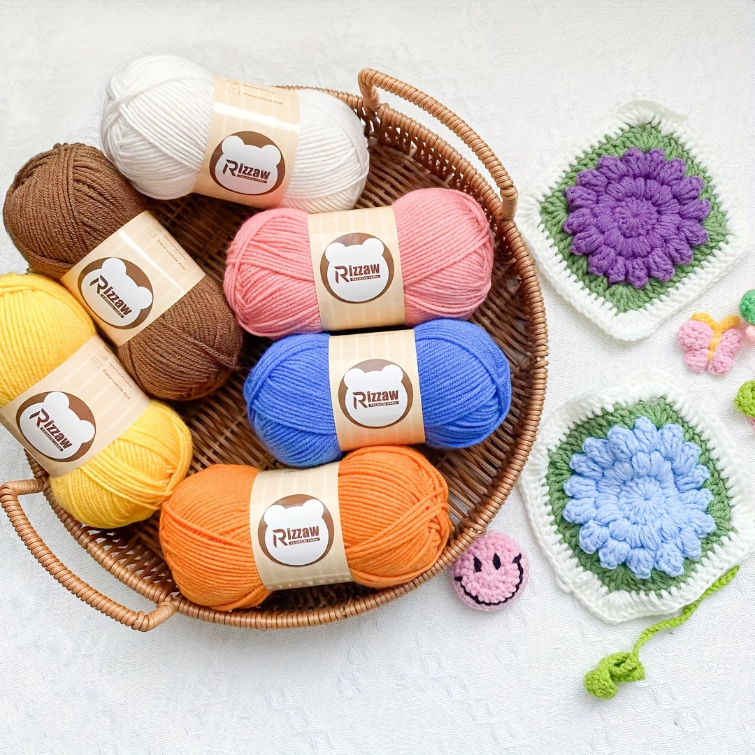 Morandi color set with 4 strands of yarn for crochet projects, including blanket, clothes, tote bag, and slippers. Each strand is 50g.