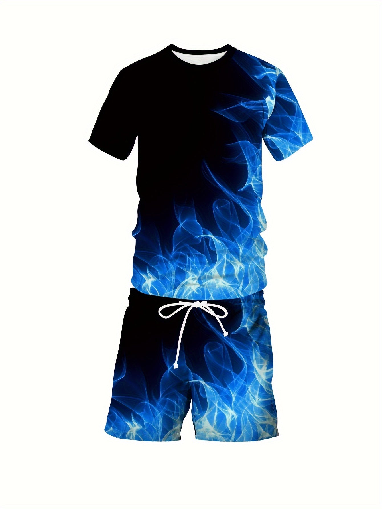 Summer outfit: Flames print t-shirt and shorts set for plus size men