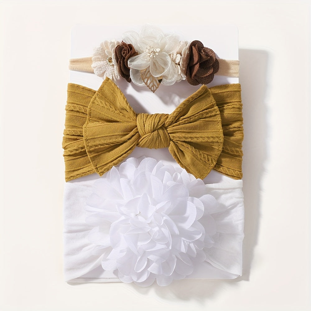 3 cute girl's nylon headbands perfect for styling hair.