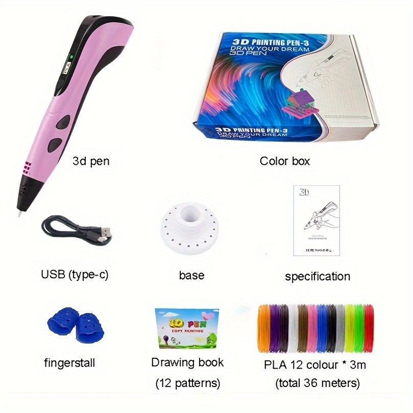 3D Printing Pen for Kids - Digital Display, USB-Powered, Perfect Gift, Pink & Black