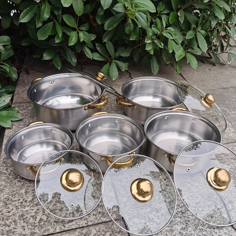 Introducing UAO, the perfect addition to your outdoor camping cooking gear. This large stainless steel soup pot comes equipped with dual handles and a glass lid, making it perfect for use on induction cookers. Its versatility allows for stewing, making