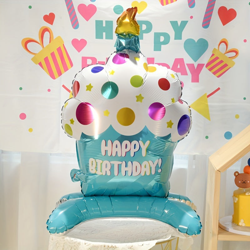 1 Standing Cake Balloon for Birthday Party, Pink and Blue Background Decoration, Aluminum Film Photography Decor for Happy Birthday.