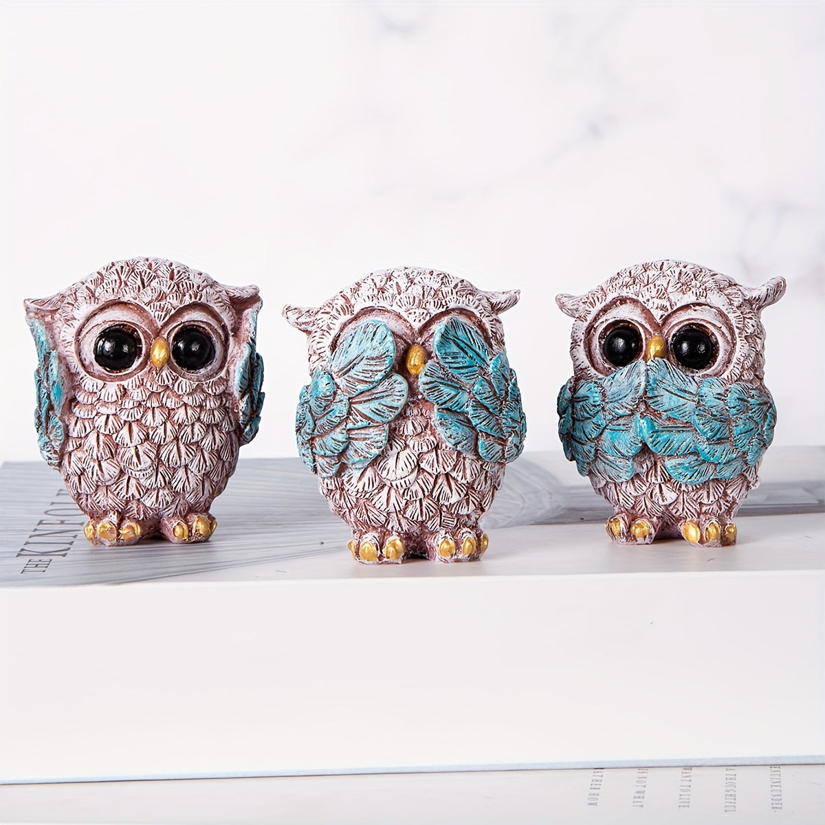 Set of 3 European-style owl figurines, perfect for wine cabinet, living room, office desk, or home decor.