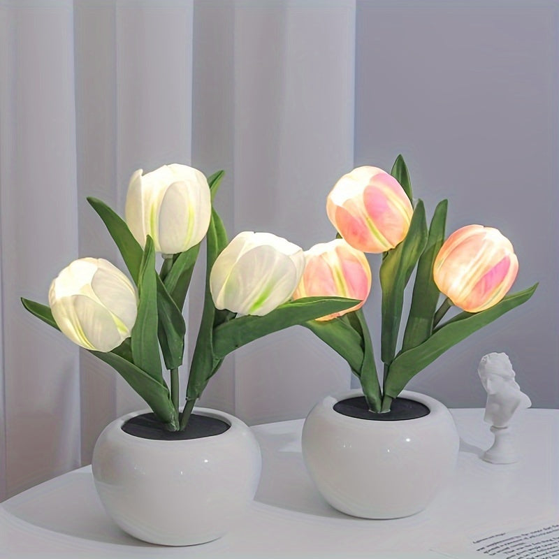 LED tulip night light is a romantic vase decoration for any room, USB powered for convenience. Perfect for creating an atmospheric ambiance in bedroom, living room, office, or for special occasions.