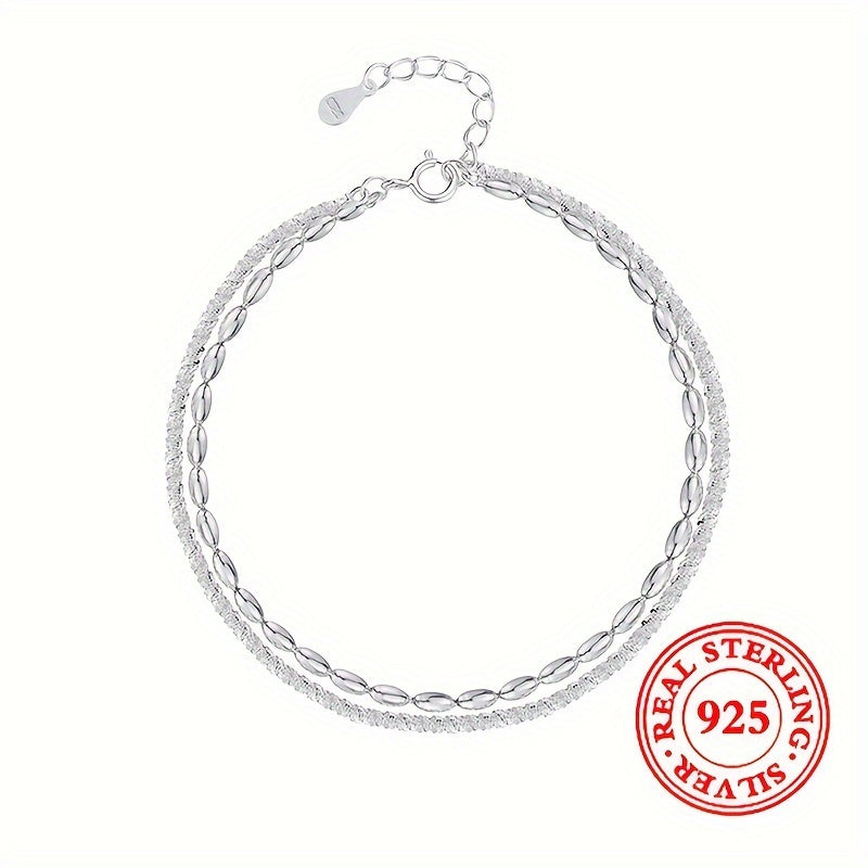 S925 Sterling Silver Double Layer Bracelet with March Birthstone, Elegant Glitter Design, Perfect for Everyday and Holiday Wear, a Timeless Luxury Accessory for Any Season.