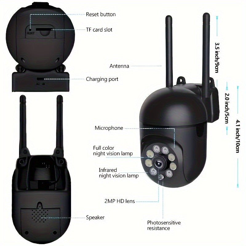 '- One-piece Camera featuring Color Night Vision, Wireless HD Indoor/Outdoor Camera, Two-Way Audio, Wireless Safety Camera, Pan/Tilt/Zoom WiFi Smart Home Security Camera, Motion Tracking