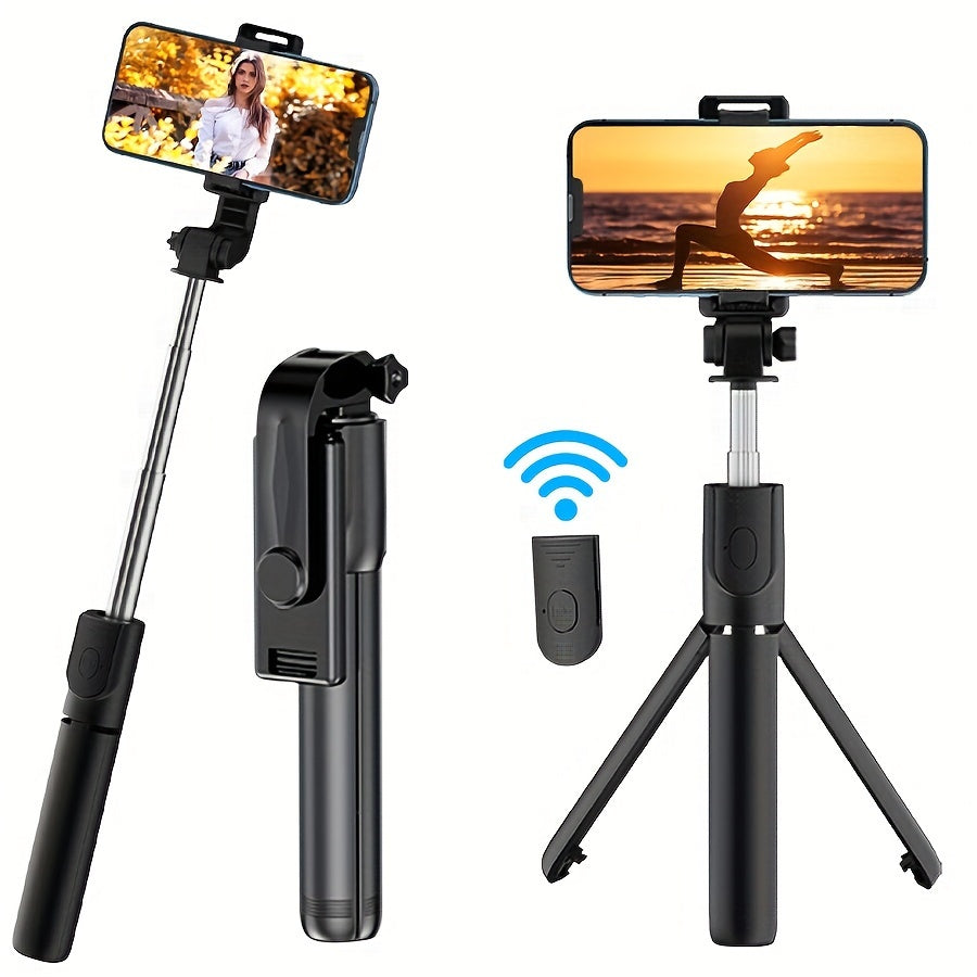 3-in-1 selfie stick tripod with wireless remote control for live streaming, videos, and photos. Perfect for travel.