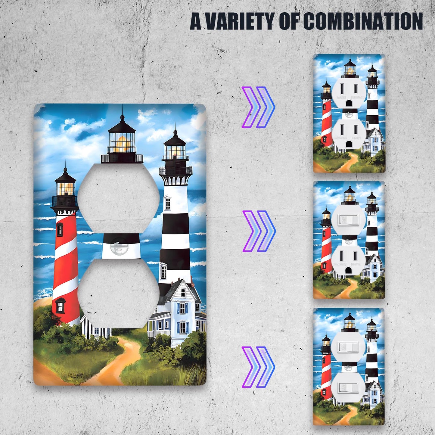 1-pc Lighthouse Light Switch Cover, for Indoor/Outdoor use, Battery-Free, Easy to Clean, fits 1Gang/2Gang switch. Ideal for Bedroom/Kitchen/Home/Bathroom décor.