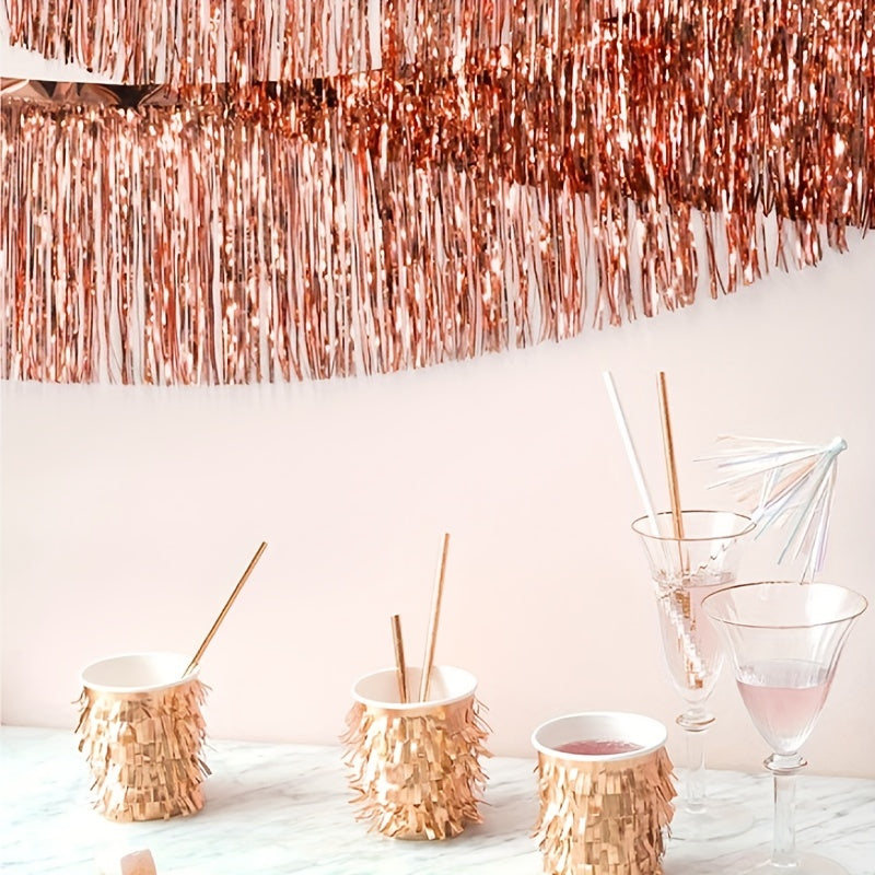 1 piece of Fringe Backdrop and Foil Curtain Backdrop in Hot Rose Pink and Princess Pink, 30 x 300cm / 1 x 10 feet each. Perfect for Streamers Party Decorations, Wall Hanging, Parade Floats, Wedding, Mardi Gras, Birthday, Valentine's Day Party Decoration.