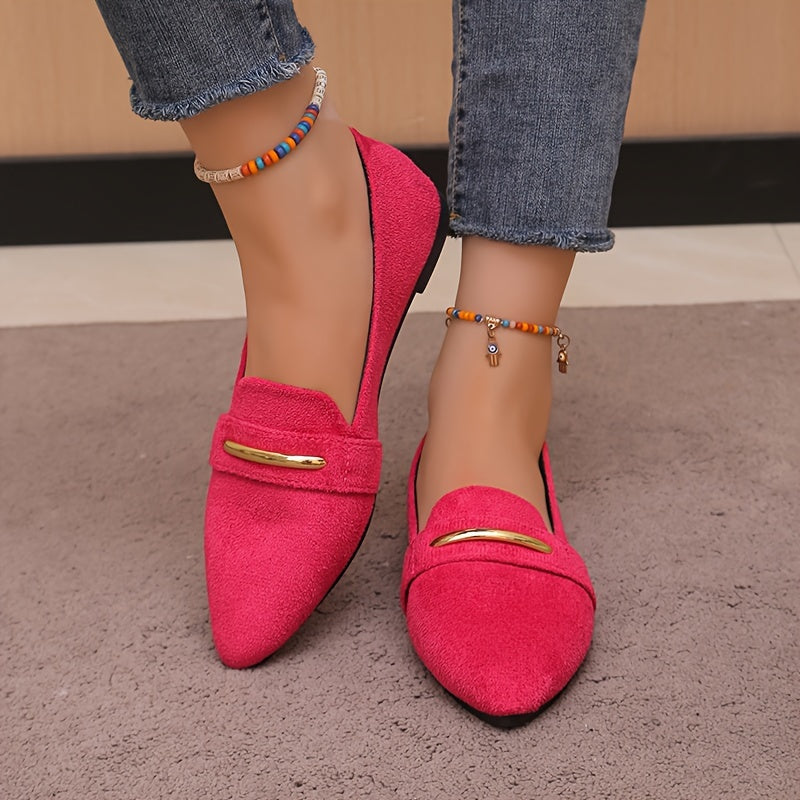 Lightweight Solid Color Flats, Elegant Slip-On Loafers for Women