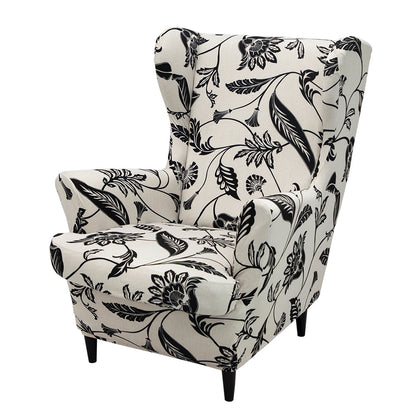 Set of 2 milk stretchy wingback armchair covers for furniture protection in the living room.