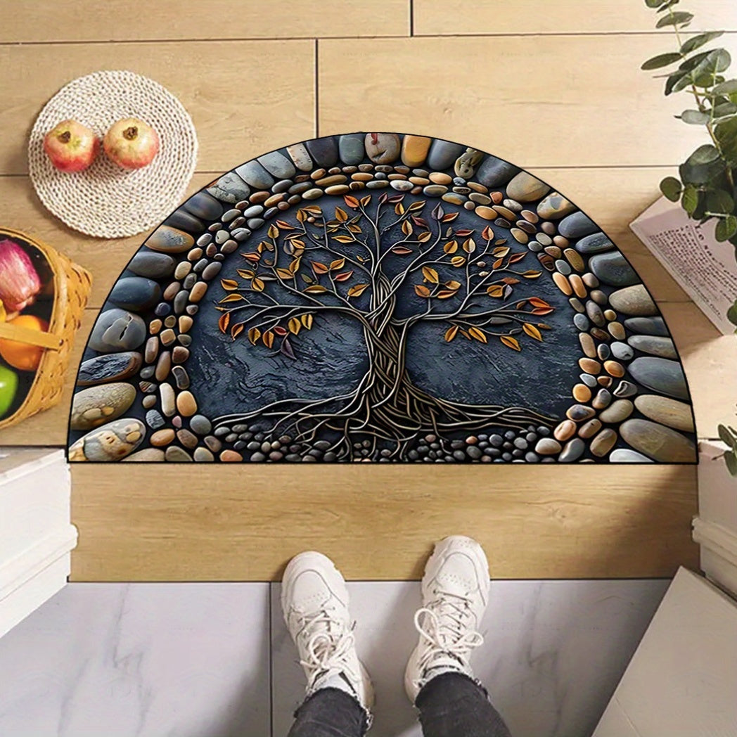 1 Tree of Life Welcome Mat with Silicone Backing, made of washable polyester for indoor and outdoor use.