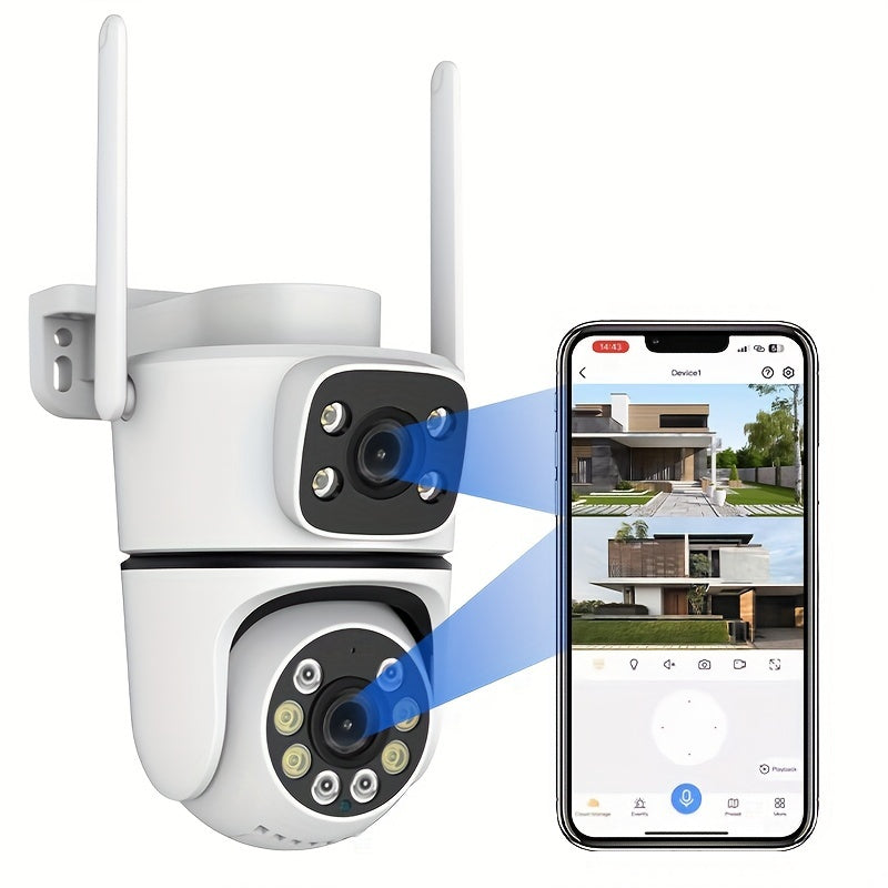 Enhance the safety of your home with the Anyazhineng 1080P Dual Lens Outdoor Security Camera. This WiFi-enabled camera features auto tracking, human detection, night vision, and two-way audio. With 360° pan tilt control, you can keep an eye on every