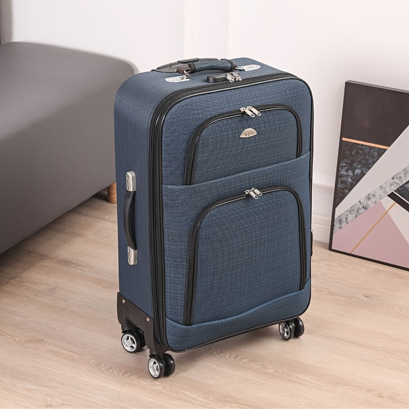 Suitcases measuring 50.8cm and 60.96cm with multi-color options, spinner wheels, telescopic iron handle, combination lock, and durable zipper closure. Ideal for secure and stylish travel