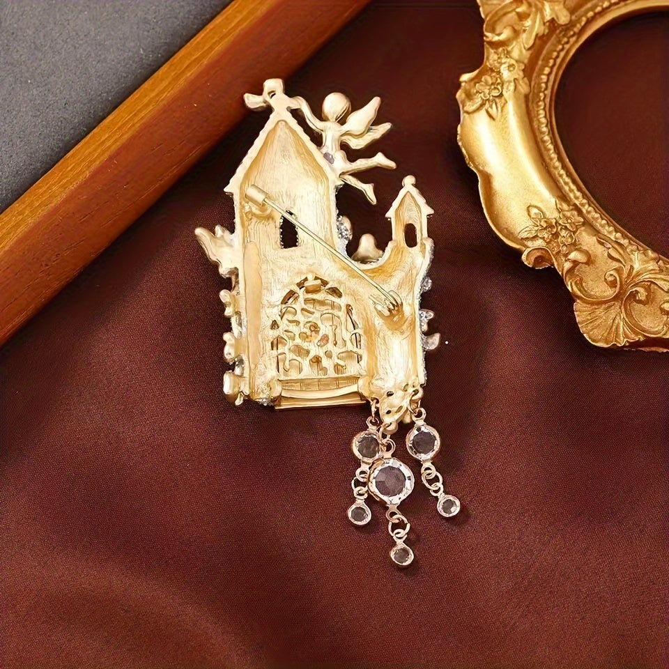 Elegant Retro Style Vintage Fairy Tale Castle Tassel Pendant Brooch Pin - Perfect Clothing Accessory