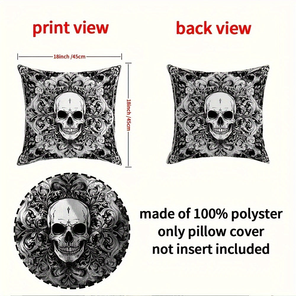 Polyester Gothic Skull Pillow Covers 4-Pack - Featuring Double-Sided Print, Zippered Decorative Cases for Sofa Cushions. Perfect for Halloween & Christmas Decor, Suitable for ages 18 and up. (Insert Not Included) - Item Code: QYH8-281/284