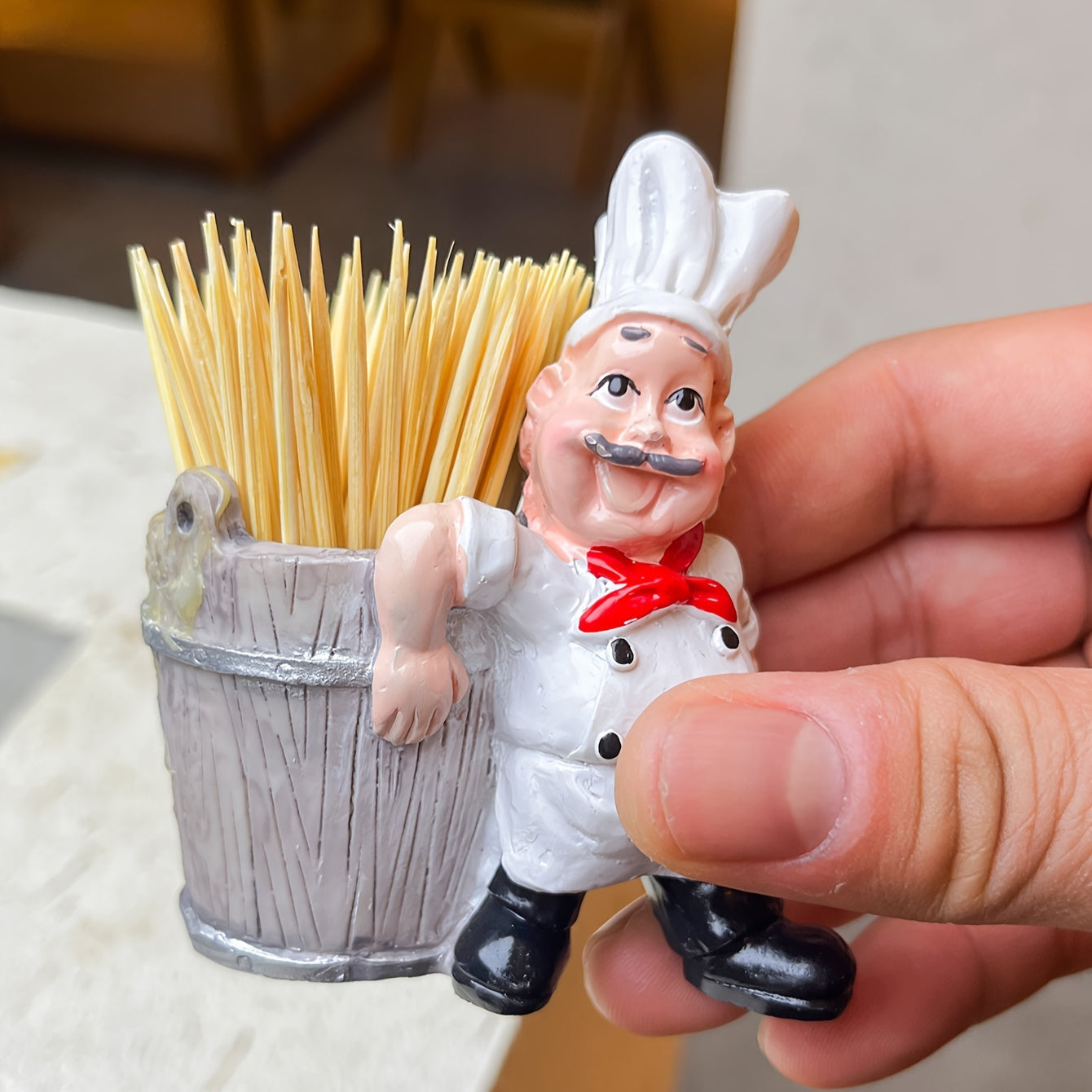 1 Pack of Chef Figurine Toothpick Holder made of ABS Resin - Perfect Tabletop Decor for Kitchen and Dining, Great Gift for Father's Day, Mother's Day, Graduation, or National Freedom Day