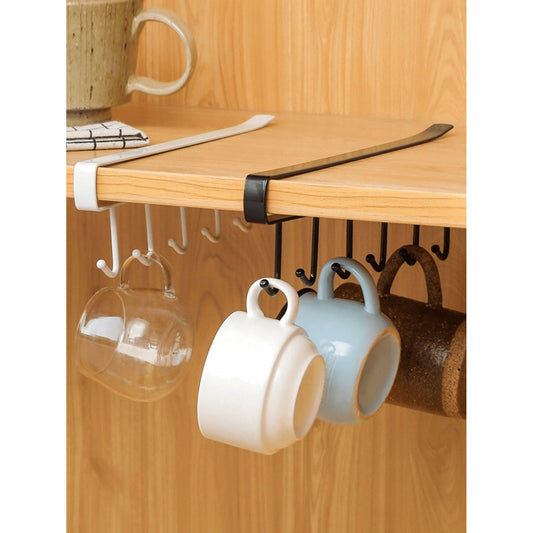 The Bluemeta Easy-Install 6-Hook Iron Storage Rack is a no-drill solution, ideal for organizing kitchen cabinets and utensils in a variety of vibrant colors.