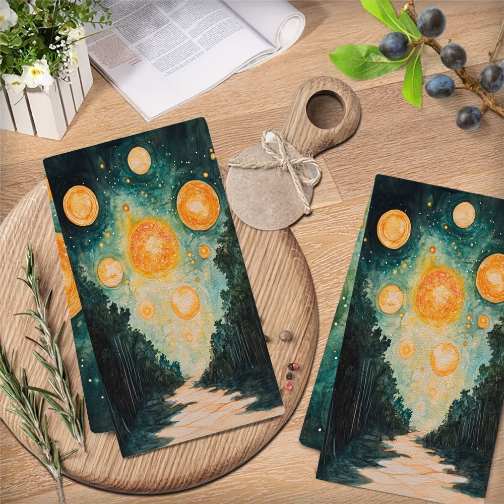 2 sets of luxurious kitchen towels featuring Signalis Star System artwork. These highly absorbent and machine washable dish hand towels measure 40.64x60.96 cm, making them perfect for holiday decor and everyday use. Elevate your kitchen with these