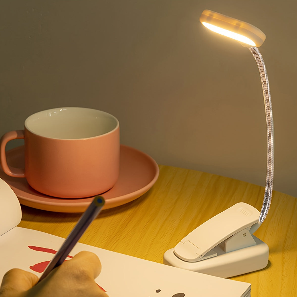 Portable book light with clip, Adjustable arm reading lamp for night reading, desktop or bed reading, night lighting, and camping.