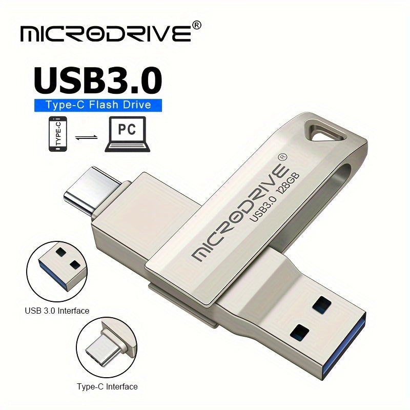 Microdrive High Speed 2in 1 OTG Type-C USB3.0 Flash Drive available in 64GB and 128GB with Type-C USB3.0 for Key Ring.