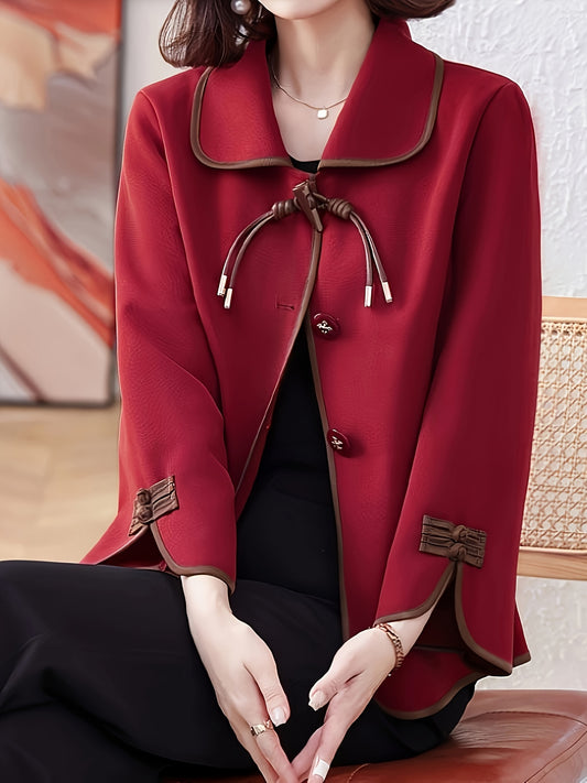 Stylish solid color coat for women made of polyester, machine washable, not sheer