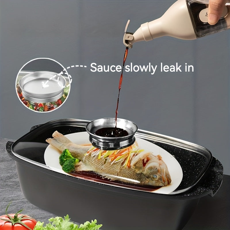 Hard-Anodized Non-stick Fish Poacher with Steamer Rack - Oval Roaster Pan for Fish and Seafood - Compatible with Induction, Gas, and Ceramic Cooktops - Includes Lid and Oven Safe Baking Tray - 13-Inch Aluminum Oval