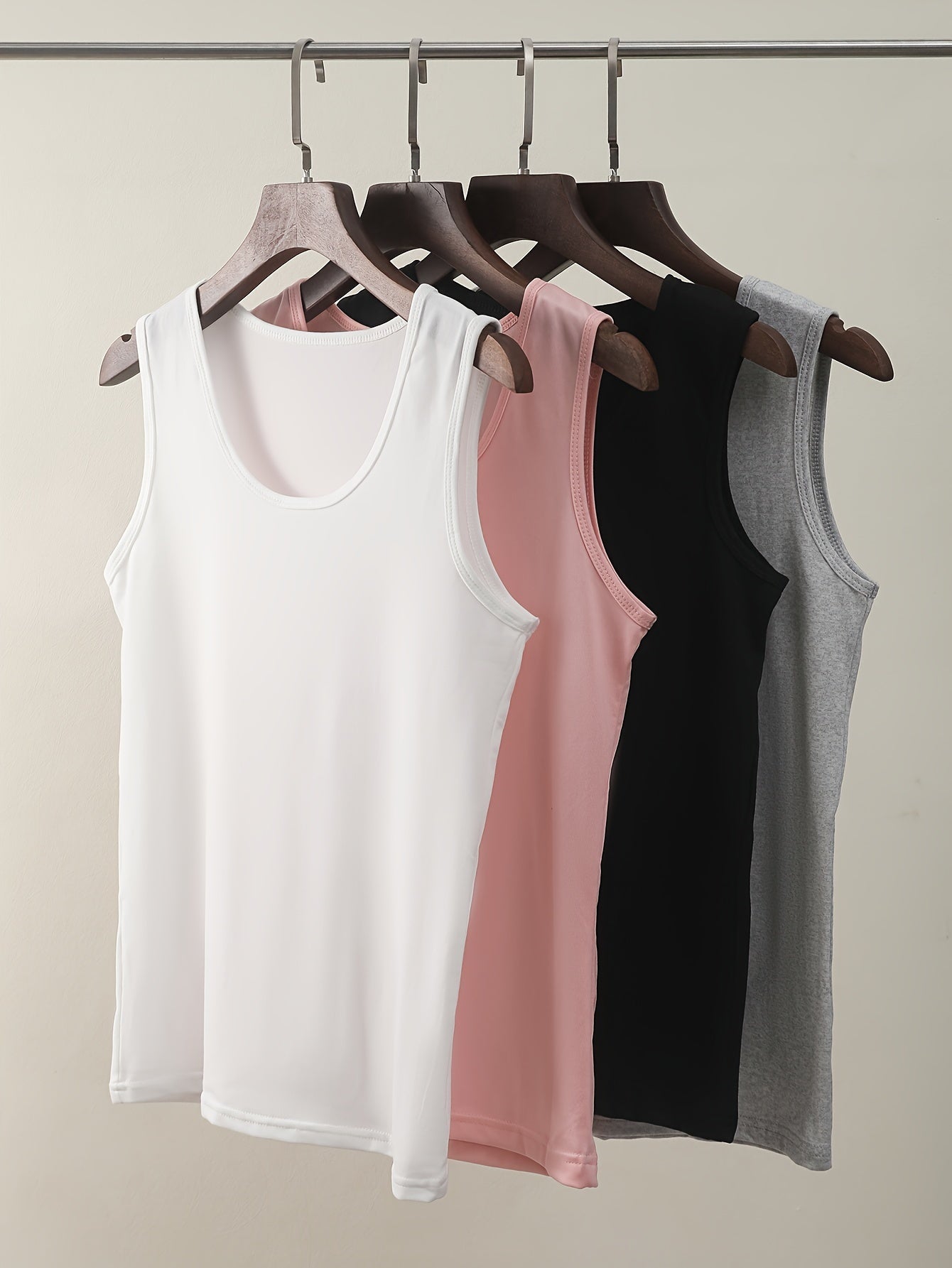 Versatile 4-Pack Solid Color Camisole Vests for Women in Polyamide-Spandex Blend, Adult Sizes