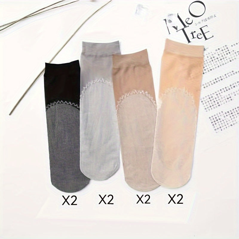 4 pairs of women's mesh socks with non-slip bottom, sweat-absorbing, flesh-colored.