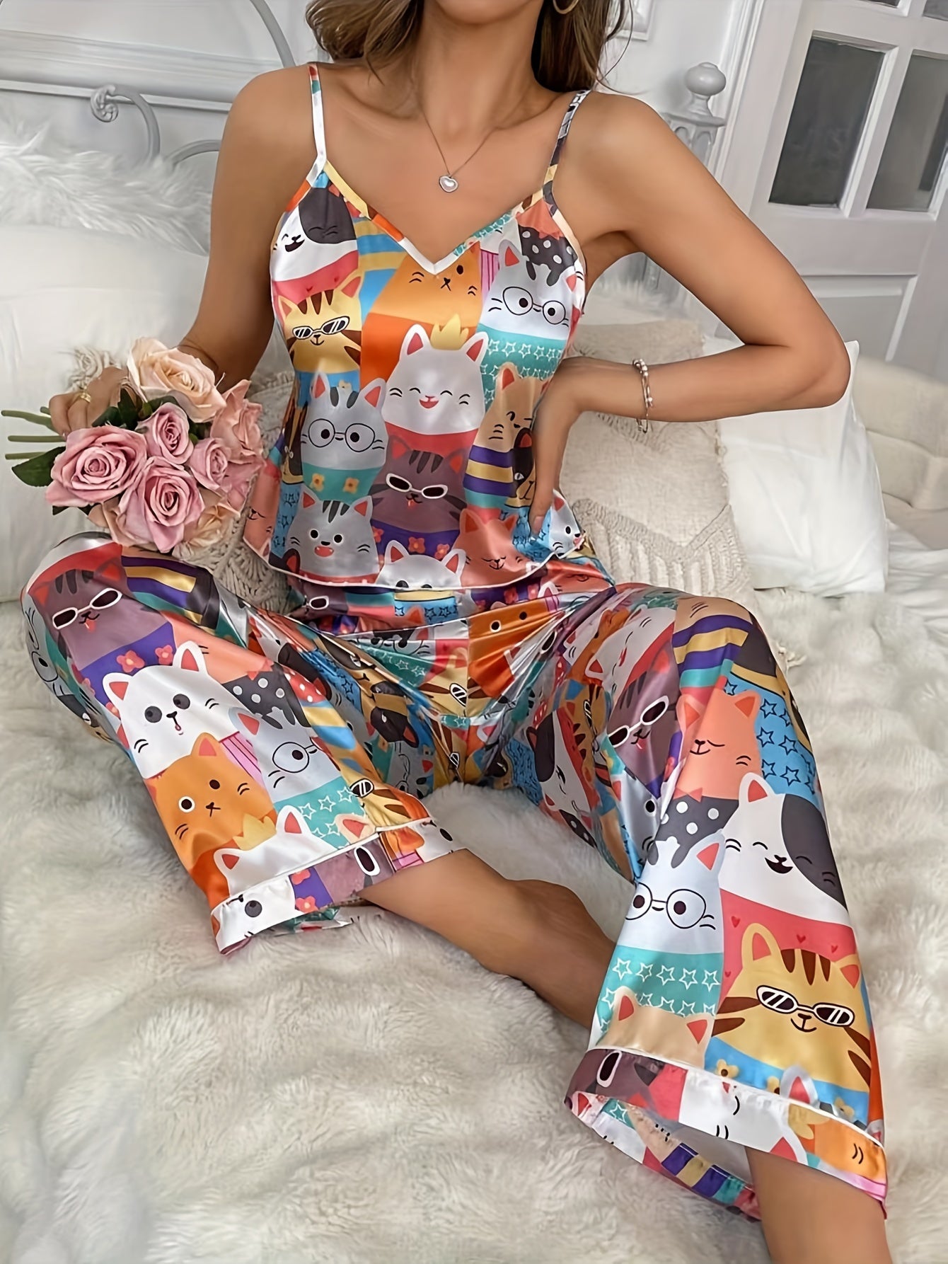 Colorful cartoon suspender pants cover.