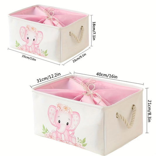 Large Pink Elephant Foldable Storage Bin - Spacious Fabric Organizer for Toys & Clothes, Nursery Laundry Basket with Handles, Ideal for Home Decor and Organization