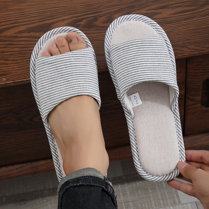 Casual striped slip-on slippers with EVA sole for men and women, suitable for all seasons.