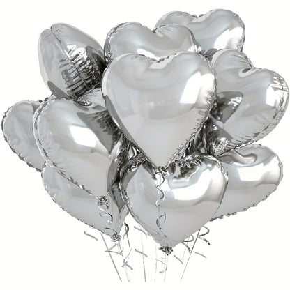 10-pack of heart-shaped aluminum foil balloons, perfect for Valentine's Day, birthdays, anniversaries, and holiday decorations.