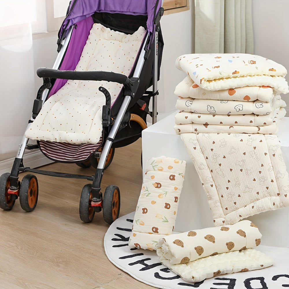 Cozy double-sided stroller cushion with plush bean-lining for car seats and travel support.