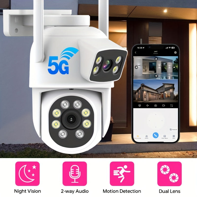 Choose our 1pc PTZ Dual Lens Camera with 2.4G/5G Wi-Fi for your home security needs. This CCTV Camera features auto-tracking people detection and color night vision, making it the ideal option for ensuring the safety of your home.