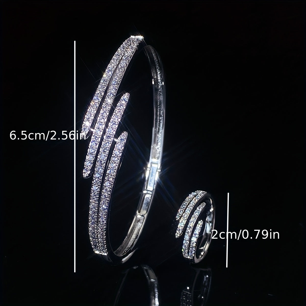 Lady's Bracelet Ring Set featuring a Hollow Double-row Micro-set Zirconia Claw Chain Design