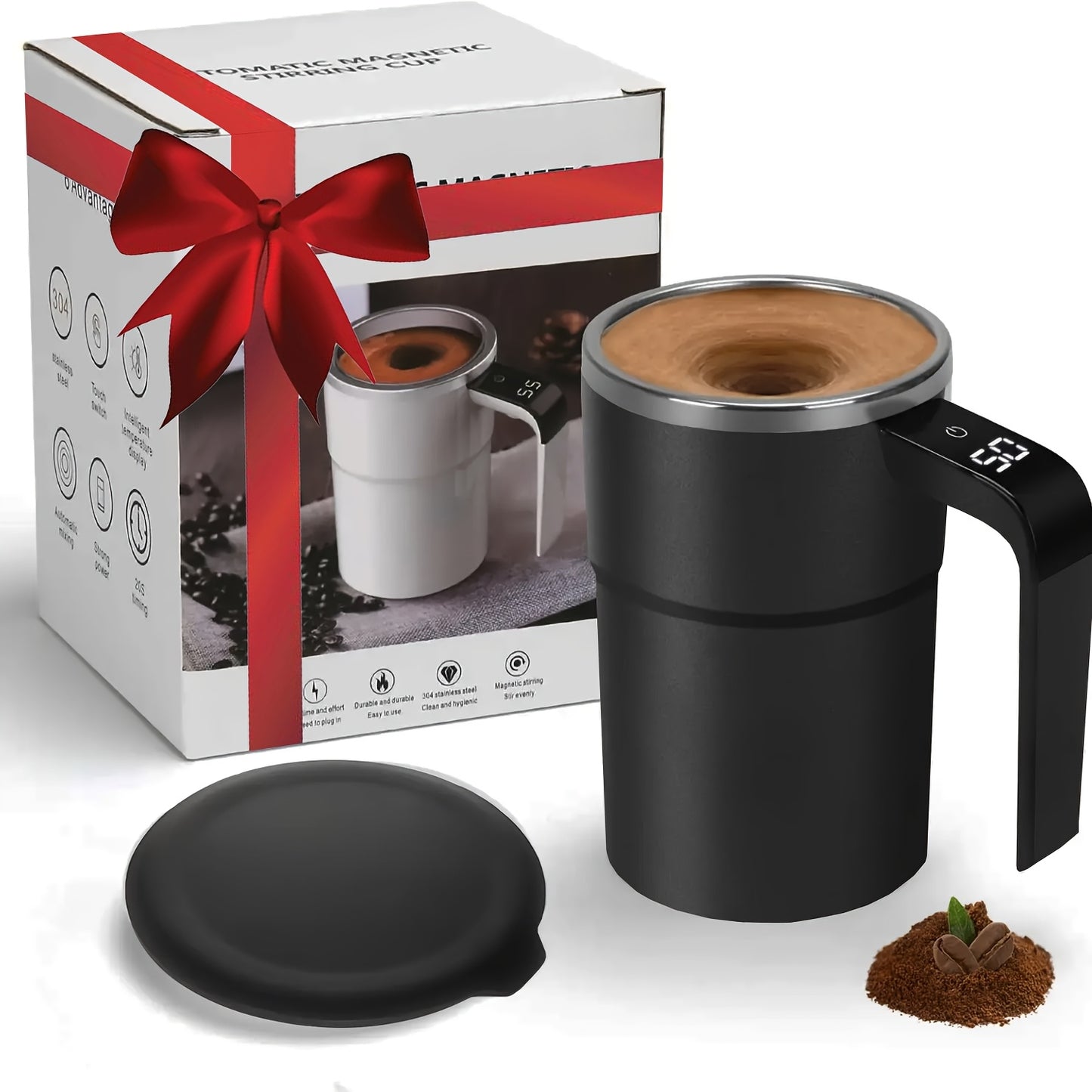 Electric Coffee Stirring Cup with USB rechargeable magnetic mixer, ABS material, lithium polymer battery. Perfect holiday gift.