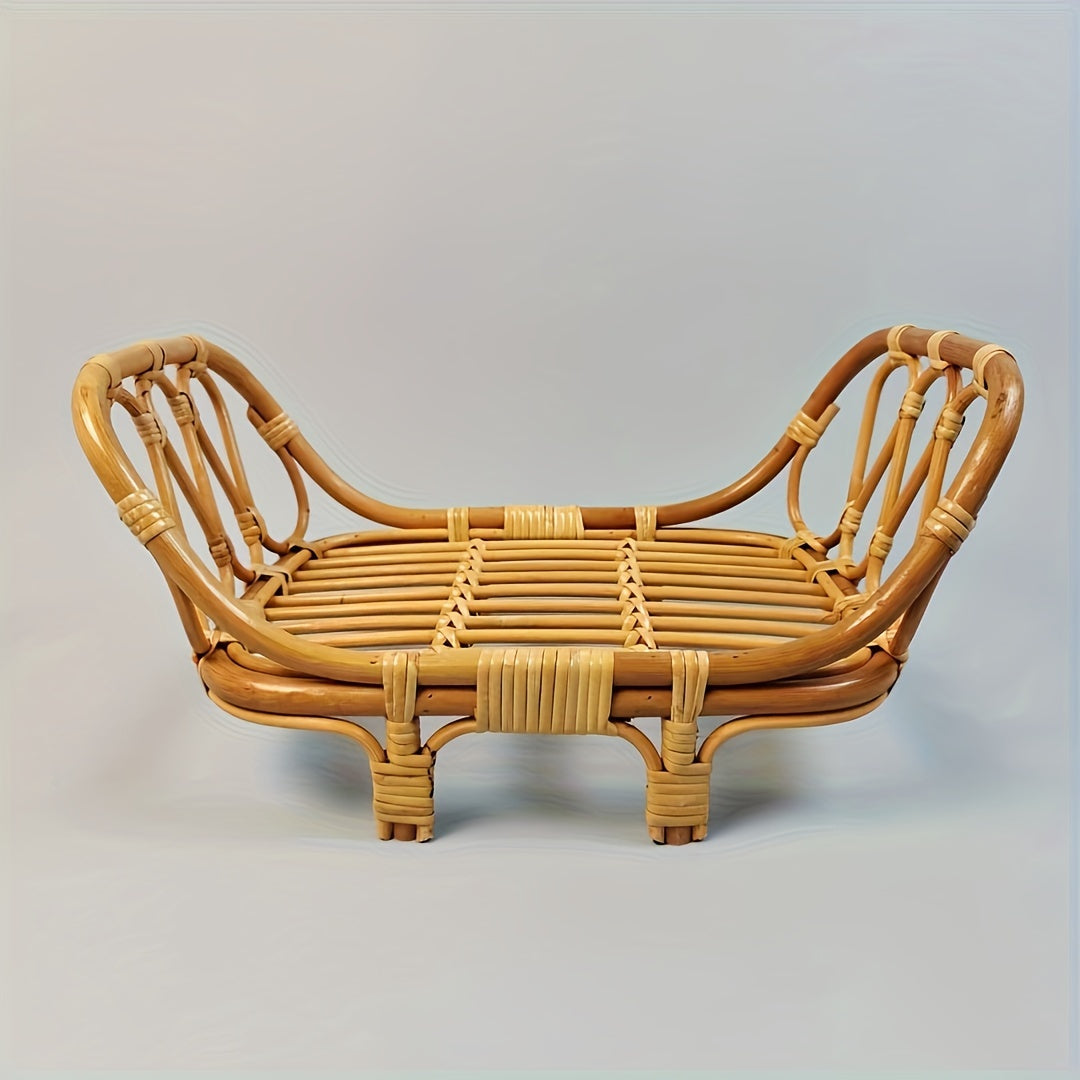 Charming Retro Rattan Kids Photography Set - Adorable Ginger Yellow Bed & Chair Props for Studio Sessions, Ideal Memento