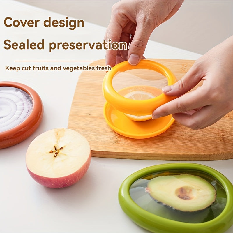 Set of 1 to 4 Reusable Food Freshness Preservation Pods with Stretchable TPU Lids - Plastic Containers for Storing Avocado, Lemon, Onion, Tomato - Washable and Food-Safe Fruit and Vegetable Keeper