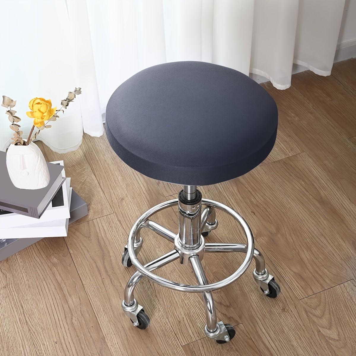 Waterproof round stool cover made of milk fiber fabric with elastic.