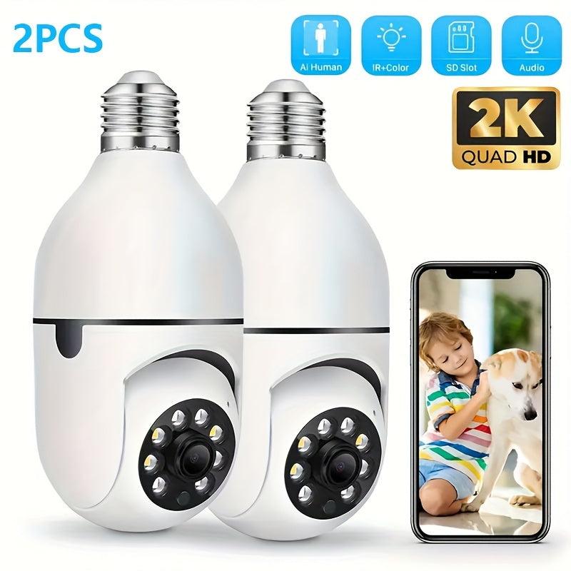 E27 Wifi Camera: Wireless 355-degree Panoramic IP Camera with 1080P Resolution. Features Smart Home Surveillance, Motion Detection Alarm, Night Vision, Two-way Communication, Indoor Monitoring, and Care Security Capabilities.