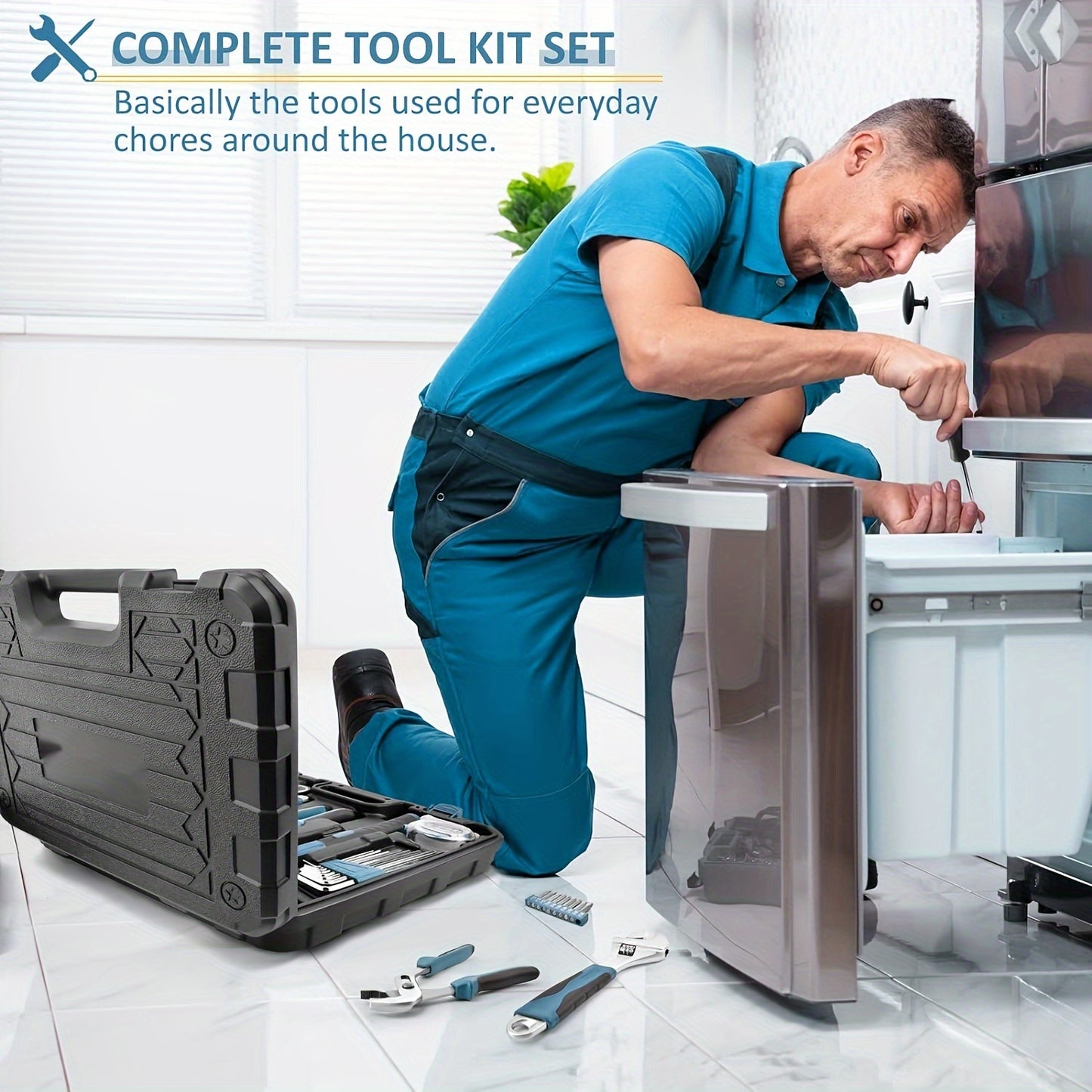 147-piece Home Tool Kit with Case, Ratcheting Screwdriver, Hex Key, Pliers, Wrench, Tester - Perfect gift for DIY enthusiasts and loved ones.