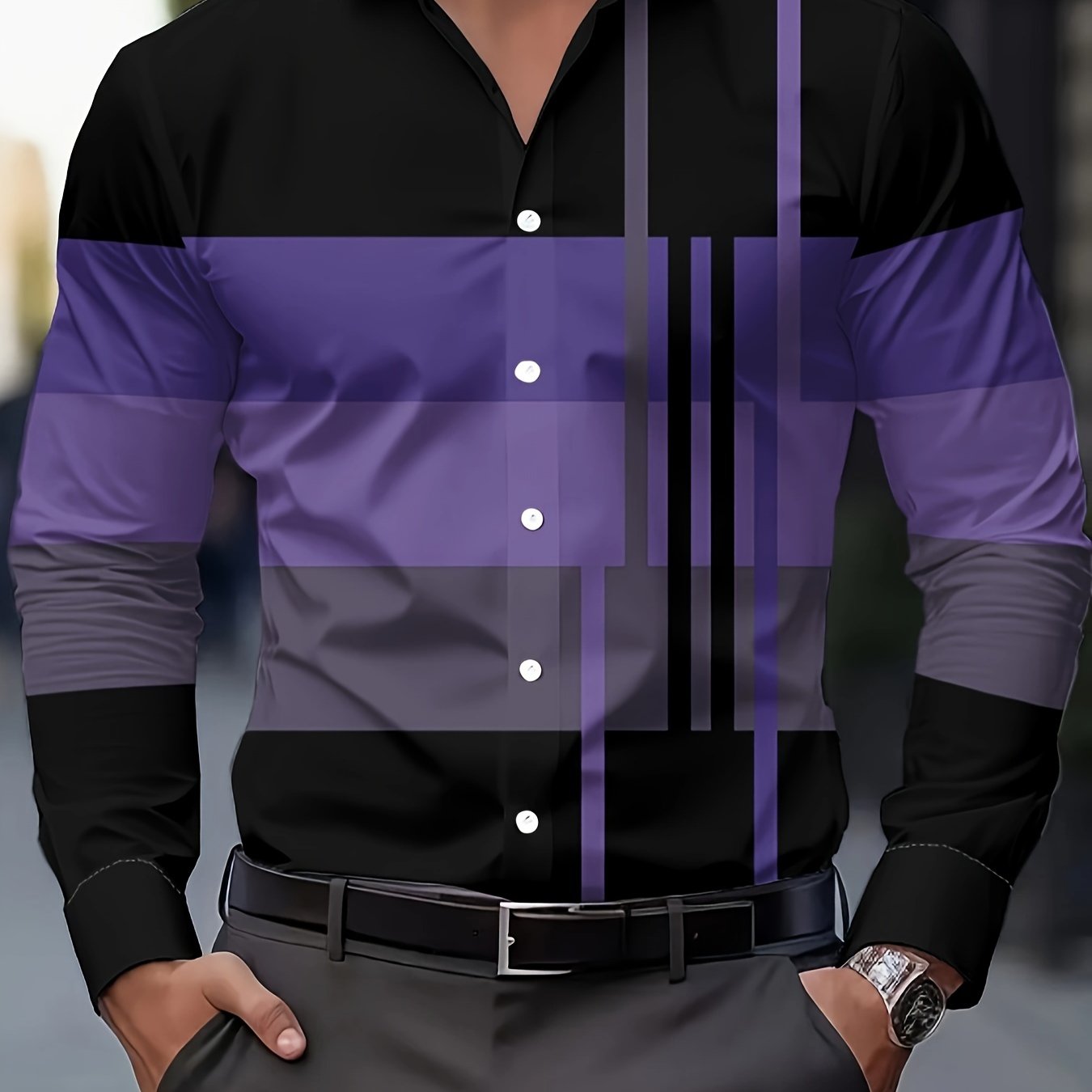 Men's Stylish Printed Shirt, Casual, Breathable Long-Sleeve Button-Up for Spring and Autumn.