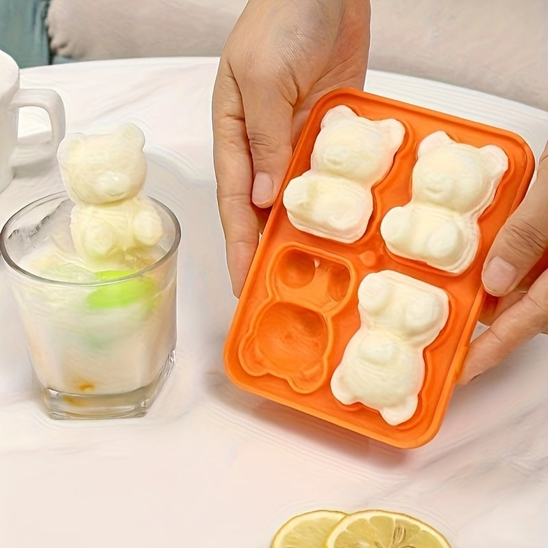 Novelty Silicone Bear Ice Cube Trays with Lid - Fun Cartoon Ice Ball Maker, Flexible Pop Molds for Ice Cream, Food Grade Material, Easy Release Mold for Whiskey, Cocktails, and Homemade Treats