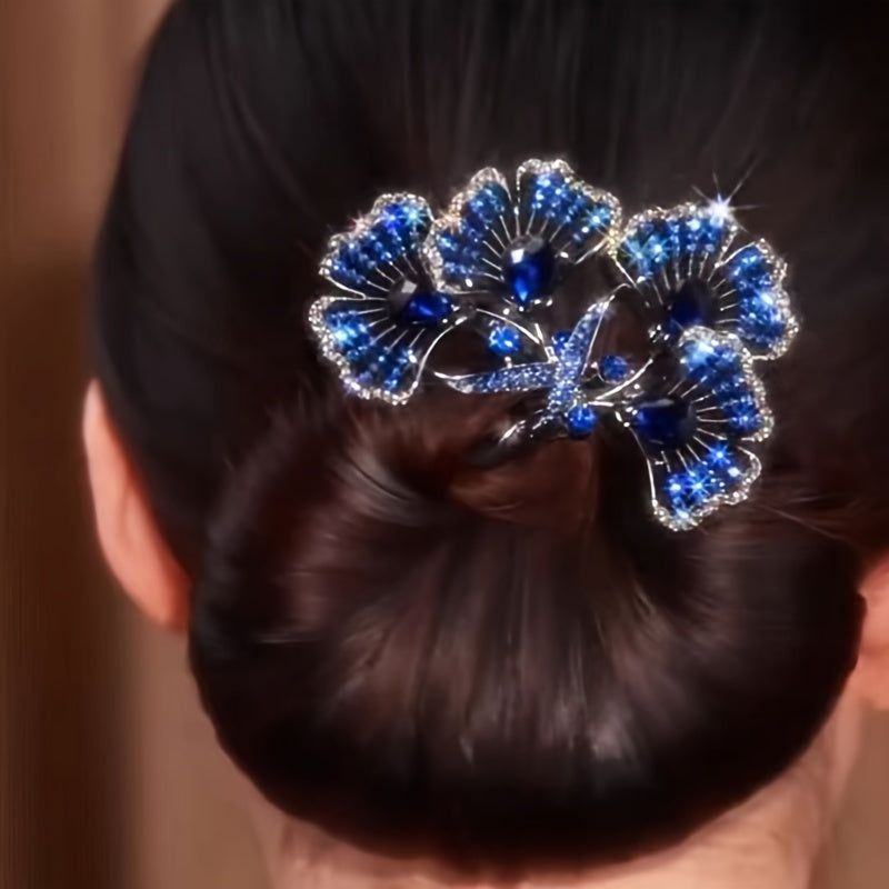 Vintage style Ginkgo Leaf Hair Clip available in silvery and blue options, perfect for stylish updo and bun hairstyles.